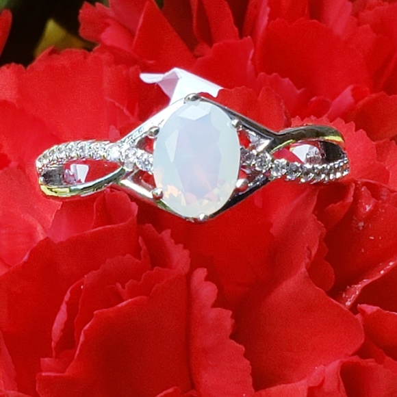 Jewelry - White Moonstone and White Topaz on a Rhodium Band